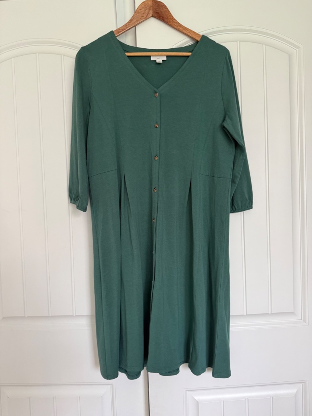 J. Jill Green Button Front Swing Dress Size M 3/4 Sleeve Tencel